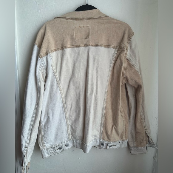 LEVIS Mens Large Trucker Jacket- Peaches & Cream Colorblock Patchwork Denim - Picture 3 of 4